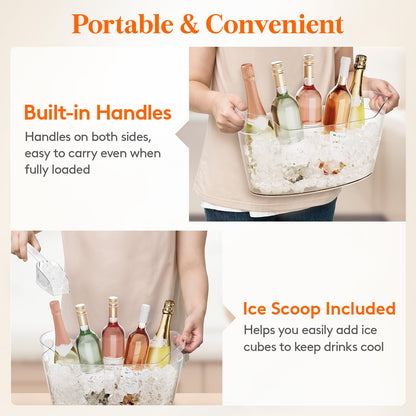 Lifewit 6.5L Ice Bucket for Parties 2 Packs, Portable Drink Bucket for Cocktail Bar, Plastic Champagne Cooler for Beverage/Wine/Beer, Mimosa Bar Supplies Chiller Tub with Scoop 38 x18x20 cm/15x7x8"
