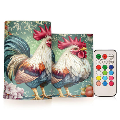 ALAZA Chicken Rooster Flickering Flameless Candles Battery Operated with Remote Timer,Tea Light Candles LED Pillar Votive Candles Set of 2 for Outdoor Indoor Decorations
