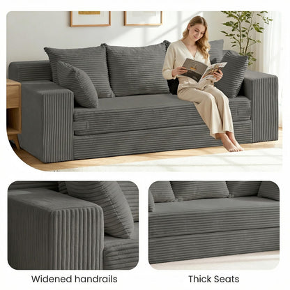 Winzoo Oversized Boneless Loveseat, 3 Seater Pull Out Convertible Sofa Bed, 70" Gray Boneless Couch Fold Out Floor Couch Sleeper Sofa with 5 Pillows for Living Room Bedroom Lounge Small Space