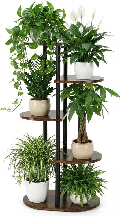 Korrie Home 5 6 Tiered Plant Stand Indoor, Tall Tier Potted Wooden Plant Shelf for Multiple Flower Plants, Multi Corner