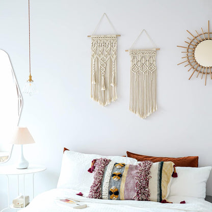 2 28" 13" Mkono Pcs Macrame Woven Wall Hanging Boho Chic Geometric Art Decor - Beautiful Bedroom Nursery Apartment Home