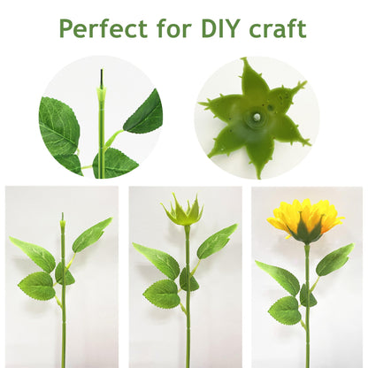 YOKOKE 30Pcs Floral Wire Stem with Leaves and 30Pcs Artificial Flower Calyxes Set Plastic Rose Floral Wire DIY Craft Bouquet Plastic Flower Sepals Making Floral Arrangement Tools