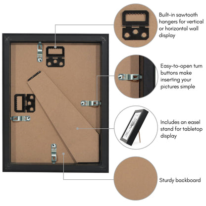 Americanflat 6x8 Picture Frame with Shatter-Resistant Glass - Use as 5x7 Frame with Mat or Display 6x8 Photo Without Mat - Soho Collection - Deep Molding Picture Frames for Tabletop or Wall - Black
