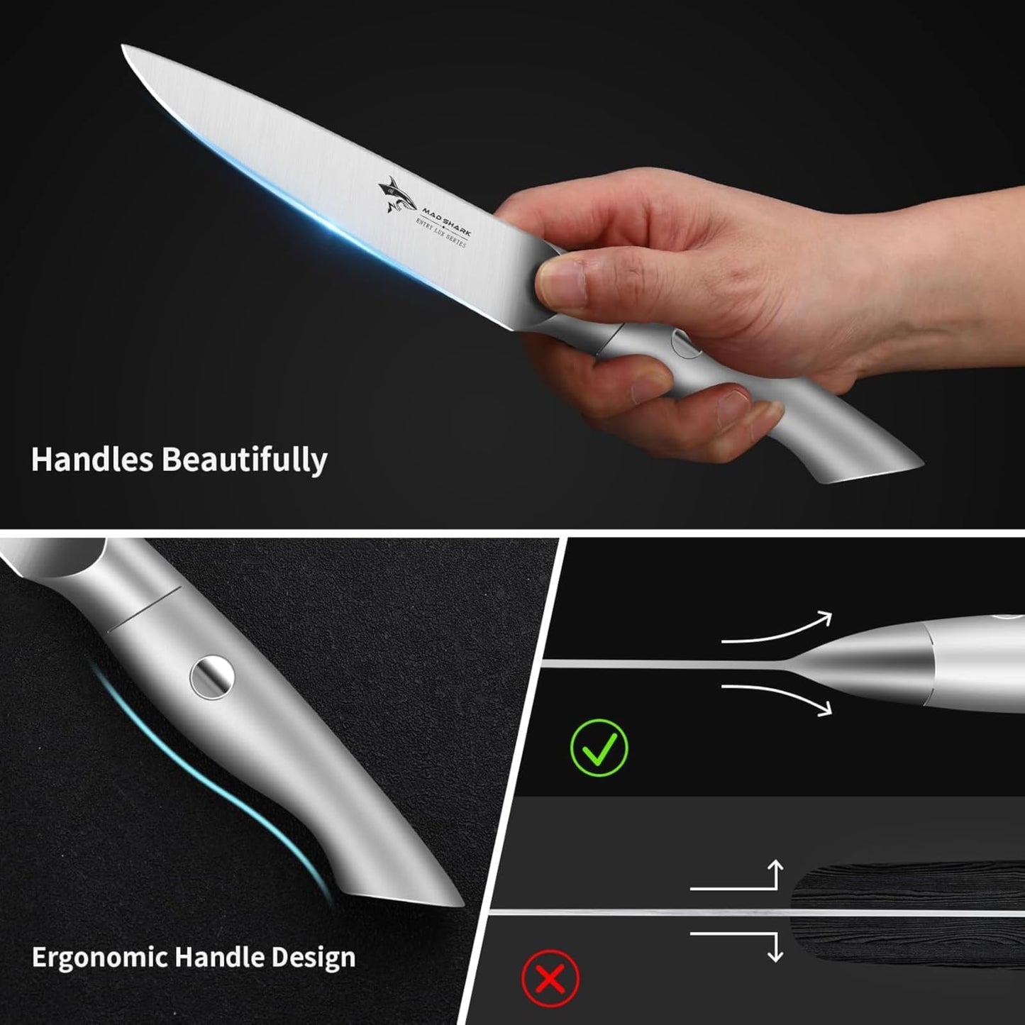 MAD SHARK Paring Knife 5 inch Paring Knives, Small Kitchen Knife, German Stainless Steel Vegetable Knife, Ergonomic Handle Design, Unique Gift for Men/Women