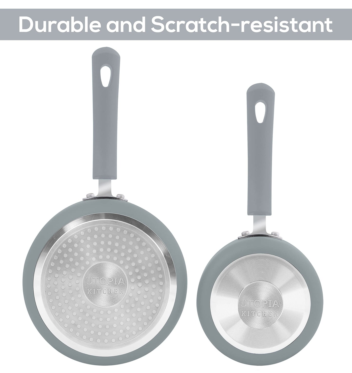 Utopia Kitchen Nonstick Saucepan Set with Lid, 1 Quart and 2 Quarts Multipurpose Pots Set for Home Kitchen or Restaurant (Silver-Black)