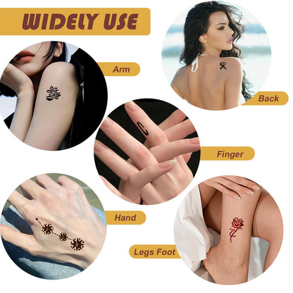 Temporary Tattoos Stencils Kit,Temporary Tattoos Kit - 6 Pcs 3 Color(3 Brown 2 Black 1 Red) Ink with Gloves,DIY Body Art Painting for Women Men Adults TA636KIT