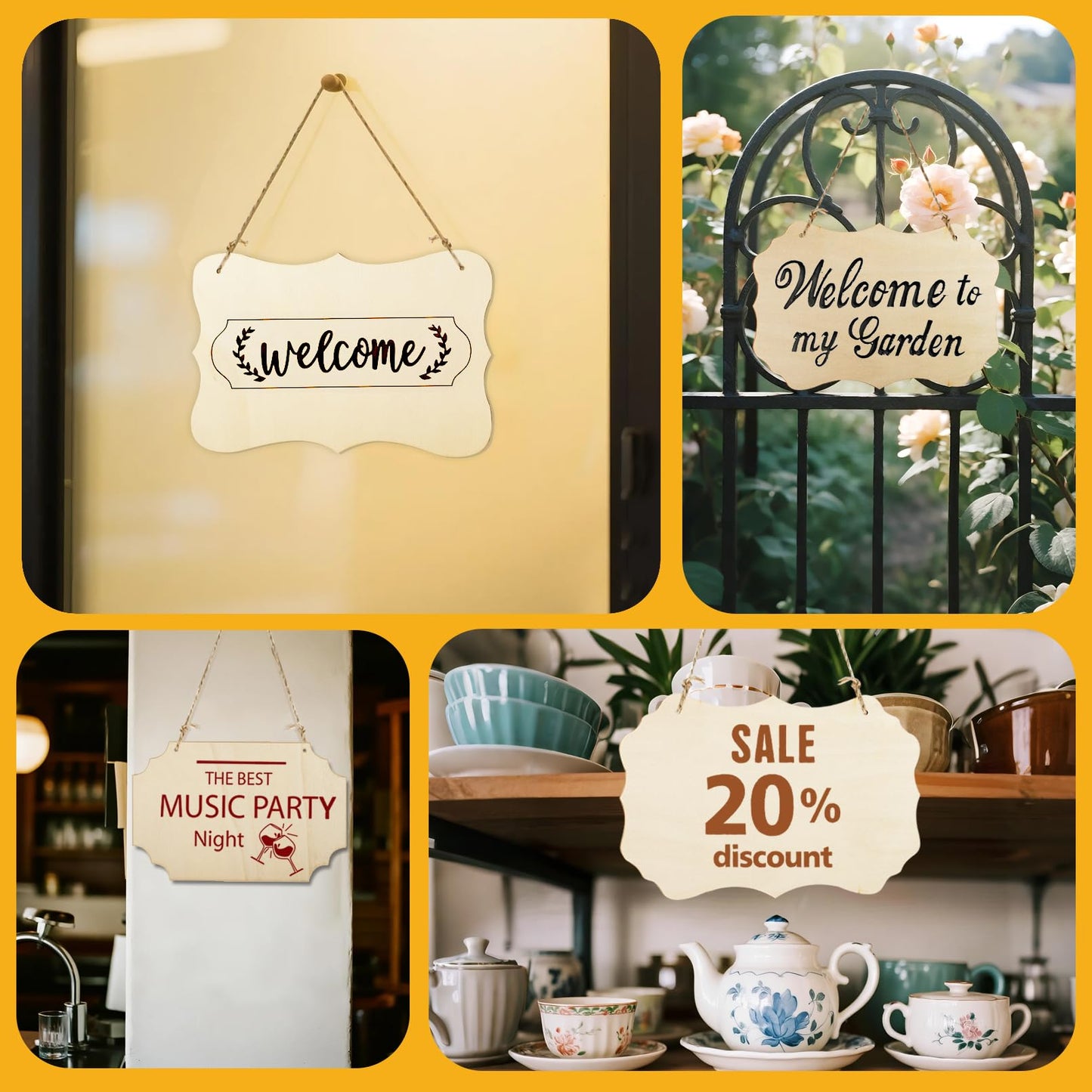 IJRPLM 24 Pcs Wood Sign Blank, Unfinished Hanging Wooden Slices Banners with Ropes, Hanging Craft Door Signs, Rectangle Blank Wood Signs for DIY Crafts, Painting, Wall Art Home Decorations, 3 Style