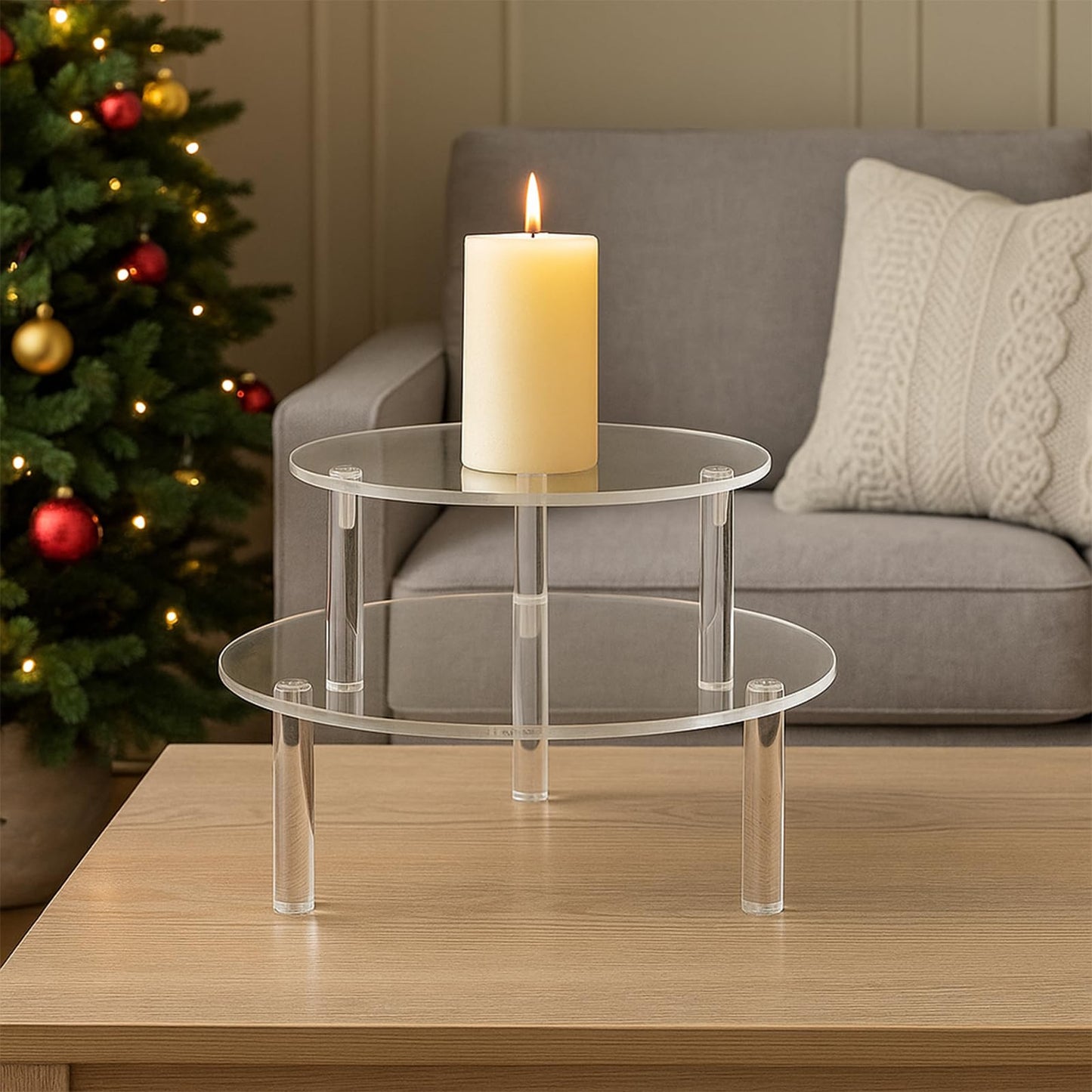 4 Pcs Round Acrylic Display Riser Clear Round Stands Pedestal Riser Board for Cake Plant Dessert Jewelry Collectibles Cupcakes Figures Organizer Home Decor Wedding Birthday Party(5'', 6'',8'',10'')
