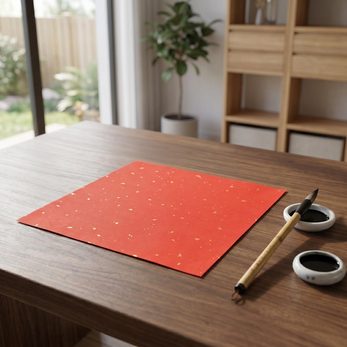 DOITOOL 60 Sheets Chinese Calligraphy Practice Paper Traditional Xuan Rice Paper Pad 8.66X8.66In for Brush Lettering Spring Festival Couplets Lunar New Year Crafts with Gold Fleck Design