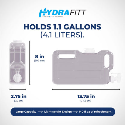 HydraFitt Refrigerator Water Dispenser 1.1 Gallon – Leak-Proof Slim Fridge Water Container with Spigot – BPA-Free Refillable Water Jug (Clear)