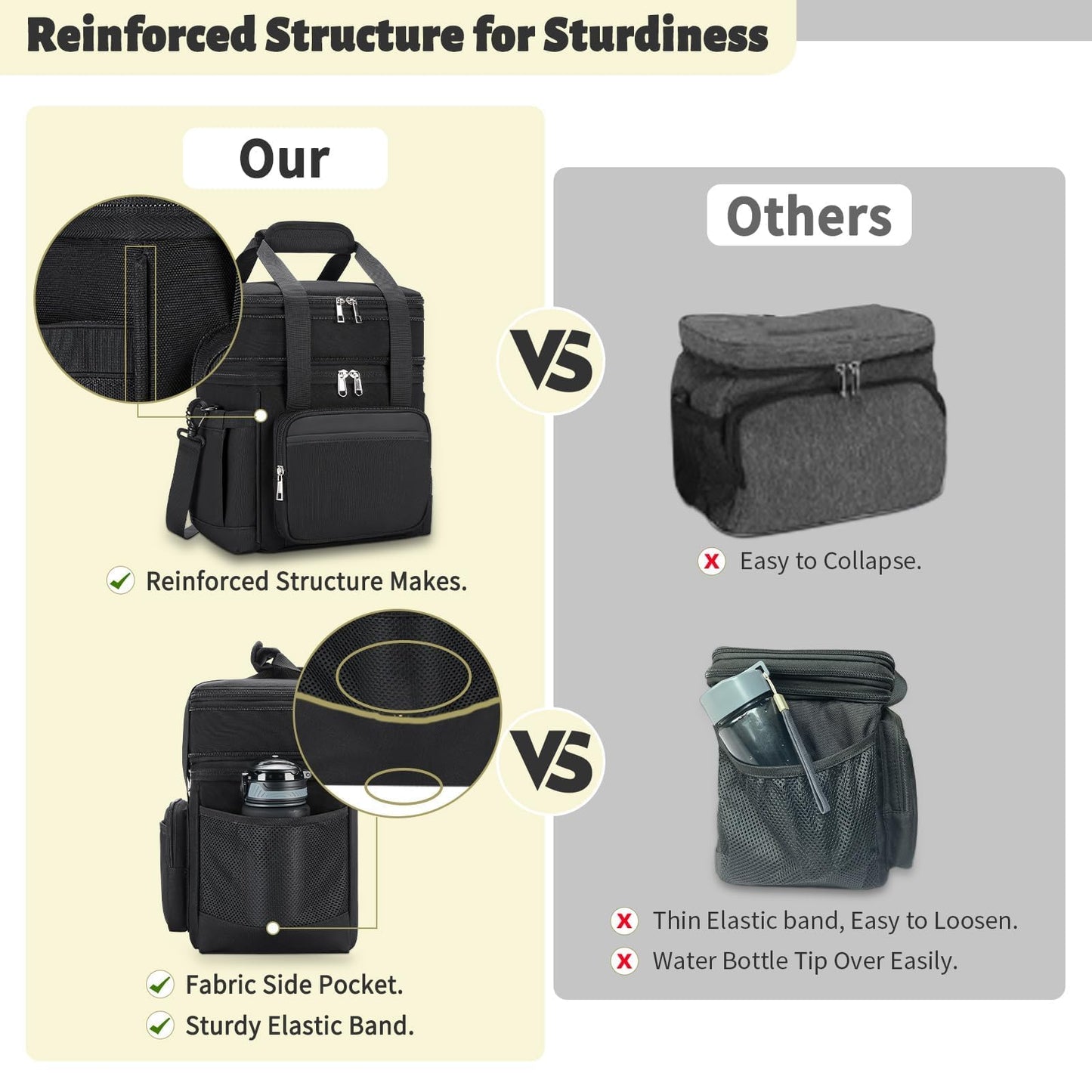 holuxer Insulated Lunch Bag & Lunch Box for Men - Double Deck Reusable Lunch Bag for Women Tote Cooler Bag Leakproof Soft Expandable - Large Lunchbox for Work/Adult/Picnic/Outdoor (Black，15L)