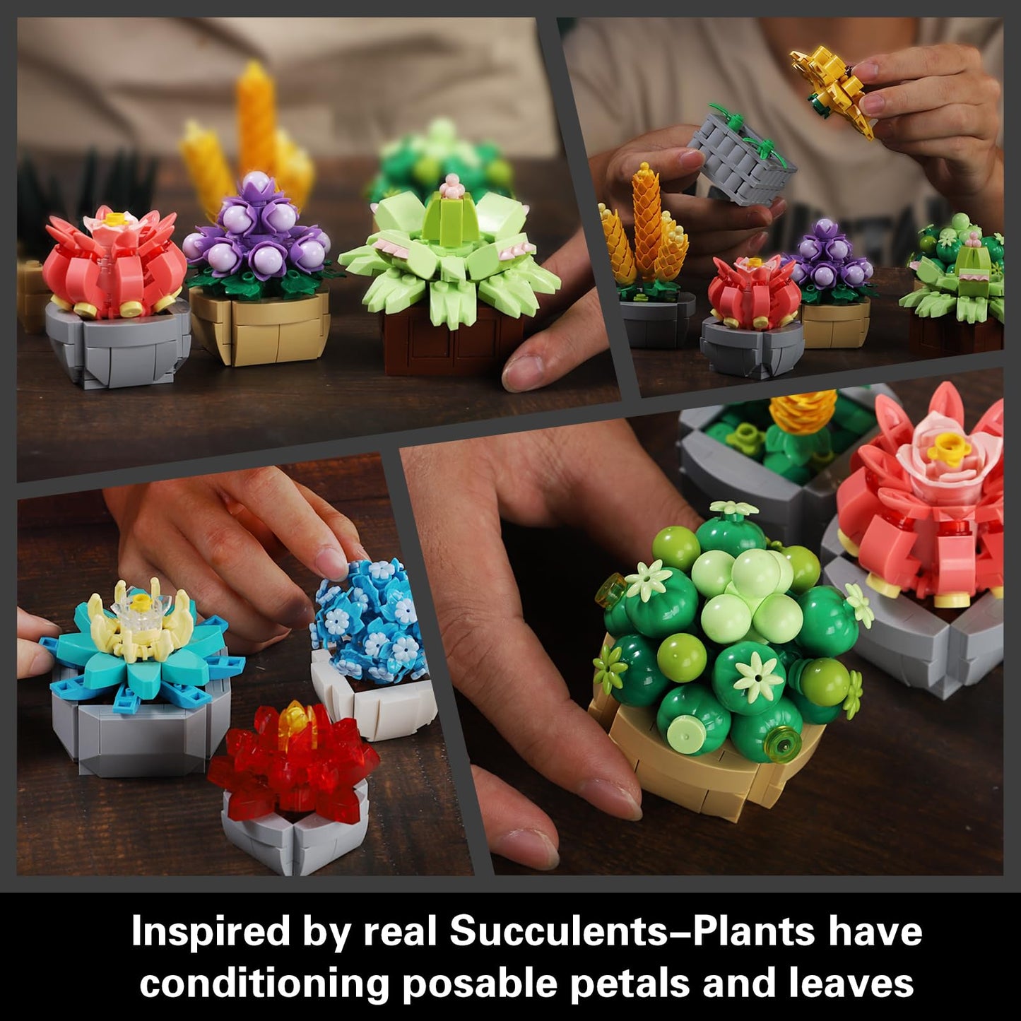 Flowers Succulents Building Sets, 12 Tiny Plants, Office Home Decor Botanical Collection Building Block Toy, Creative Birthday Housewarming Gifts, Artificial Plant Kit for Kids Adults Women (1174 PCS)