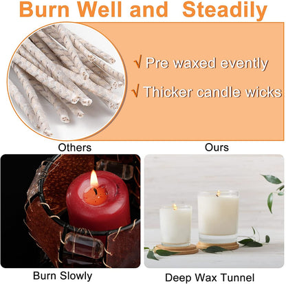 100pcs ECO 4 Wicks for Soy Candles, 6 Inch Pre-Waxed With Base for Candle Making, Thick