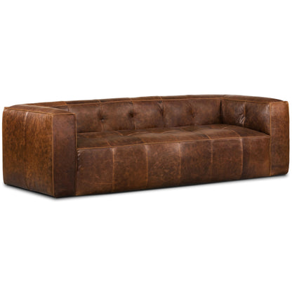 POLY & BARK Capa 96.5" Sofa – Chocolate Brown Full-Grain Pure-Aniline Italian Leather, Boxy Modern Design, Feather-Fiber Cushions, Solid Wood Frame