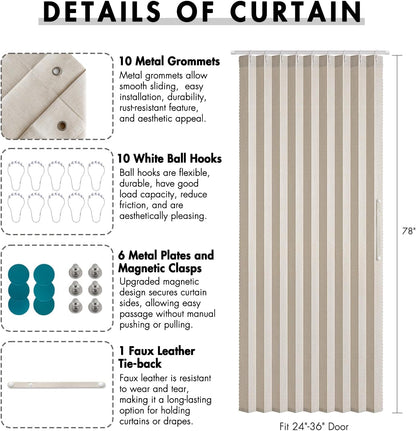 MIULEE Accordion Style Magnetic Folding Door Curtains - Pleated Cream Drapes for Room Divider | Beige, 39" x 78" Panel