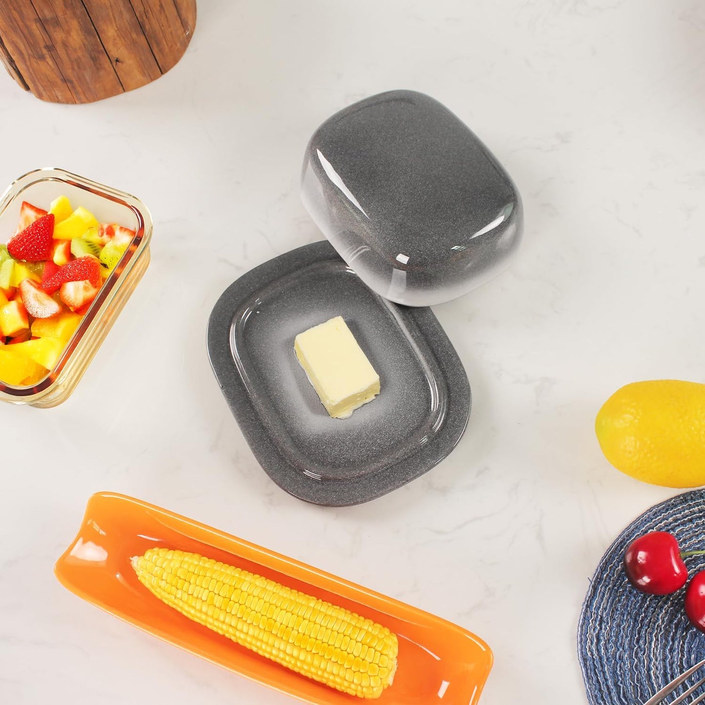 jinsongdafa Countertop, 6.4 Inch Butter Dish With lid for Porcelain Butter Holder with Lid, Butter Container Perfect