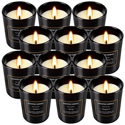 12 Pack Scented Black Candles Gift Set for Dad, Soy Wax Aromatherapy Candles for Home, 12 Masculine Fragrances, Gift from Daughter/Son for June Holiday, Stress Relief & Relaxation for Men