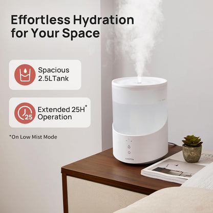 Humidifier for Bedroom, 2.5L Cool Mist Humidifier with Essential Oils Diffuser and Nightlight, Top Fill Humidifiers for Home, Auto Shut-off