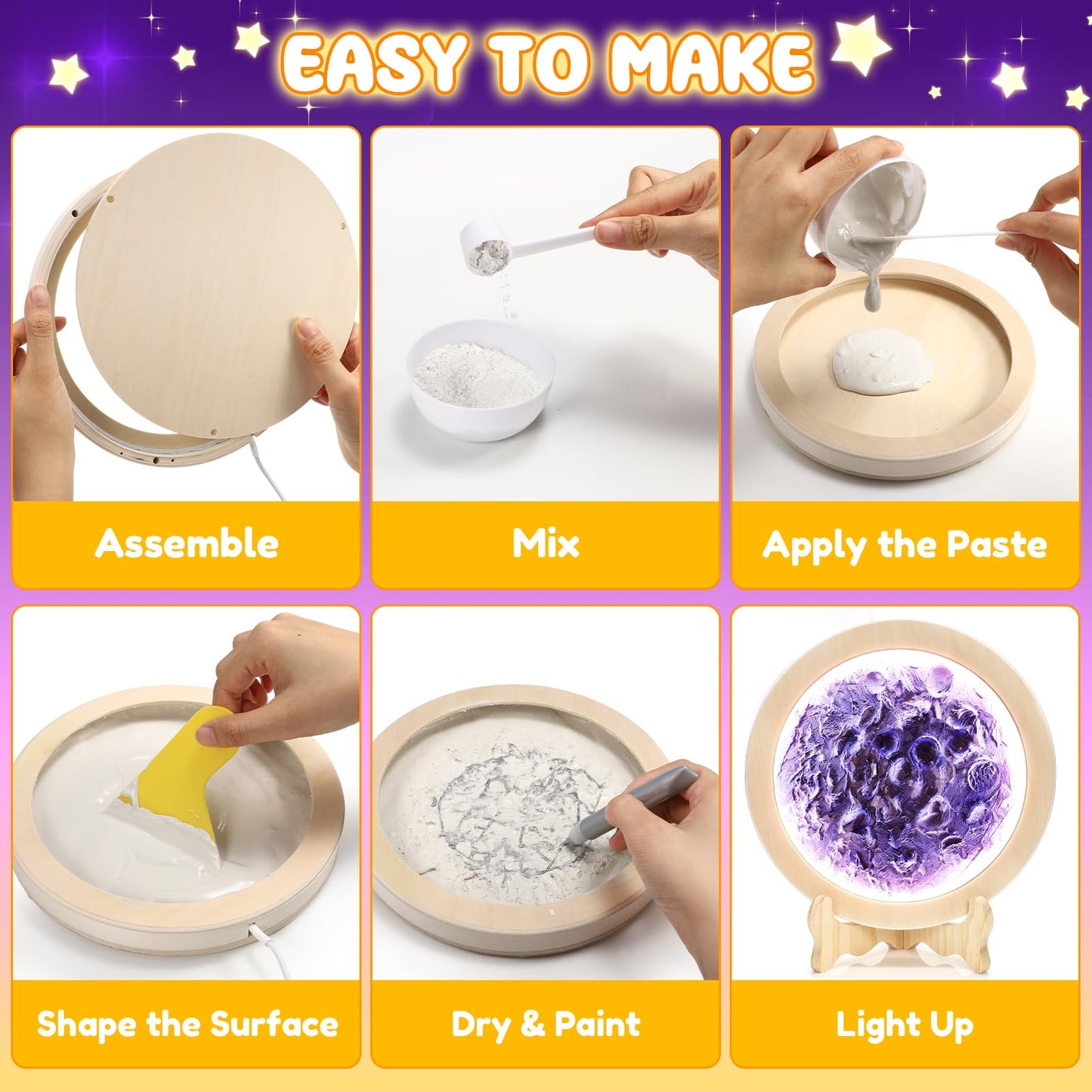 HCHILDHOOD DIY Moon Lamp Night Light Kit, Make Your Own Moon Lamp with Colourful RGB Light Arts and Crafts for Kids Ages 3-12, Creative Activity Birthday Gifts for 3-12 Year Olds Boys Girls