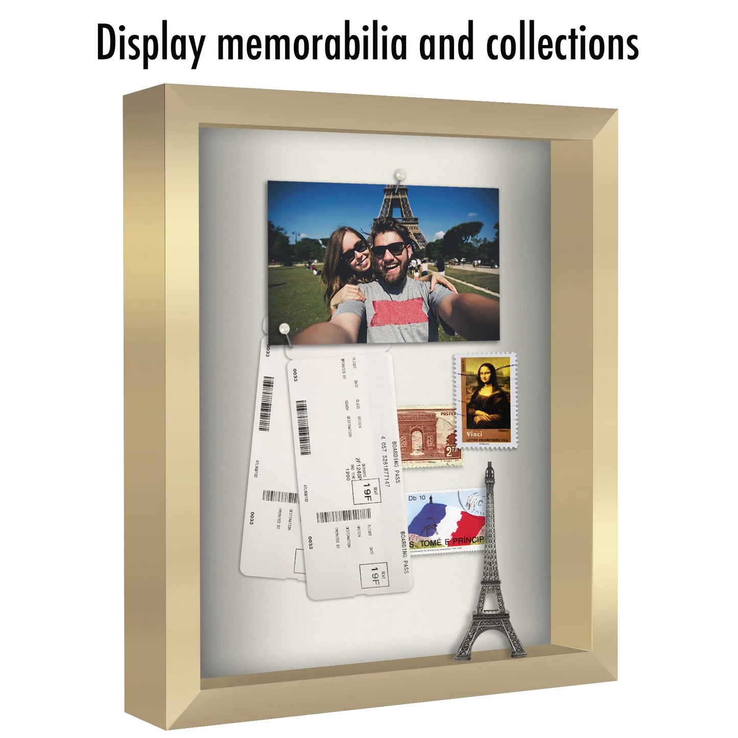 Americanflat 11x14 Shadow Box Frame with Shatter-Resistant Glass - Silhouette Collection - Large Shadow Box Display Case for Tabletop and Wall Display - Gold with Soft Felt Back