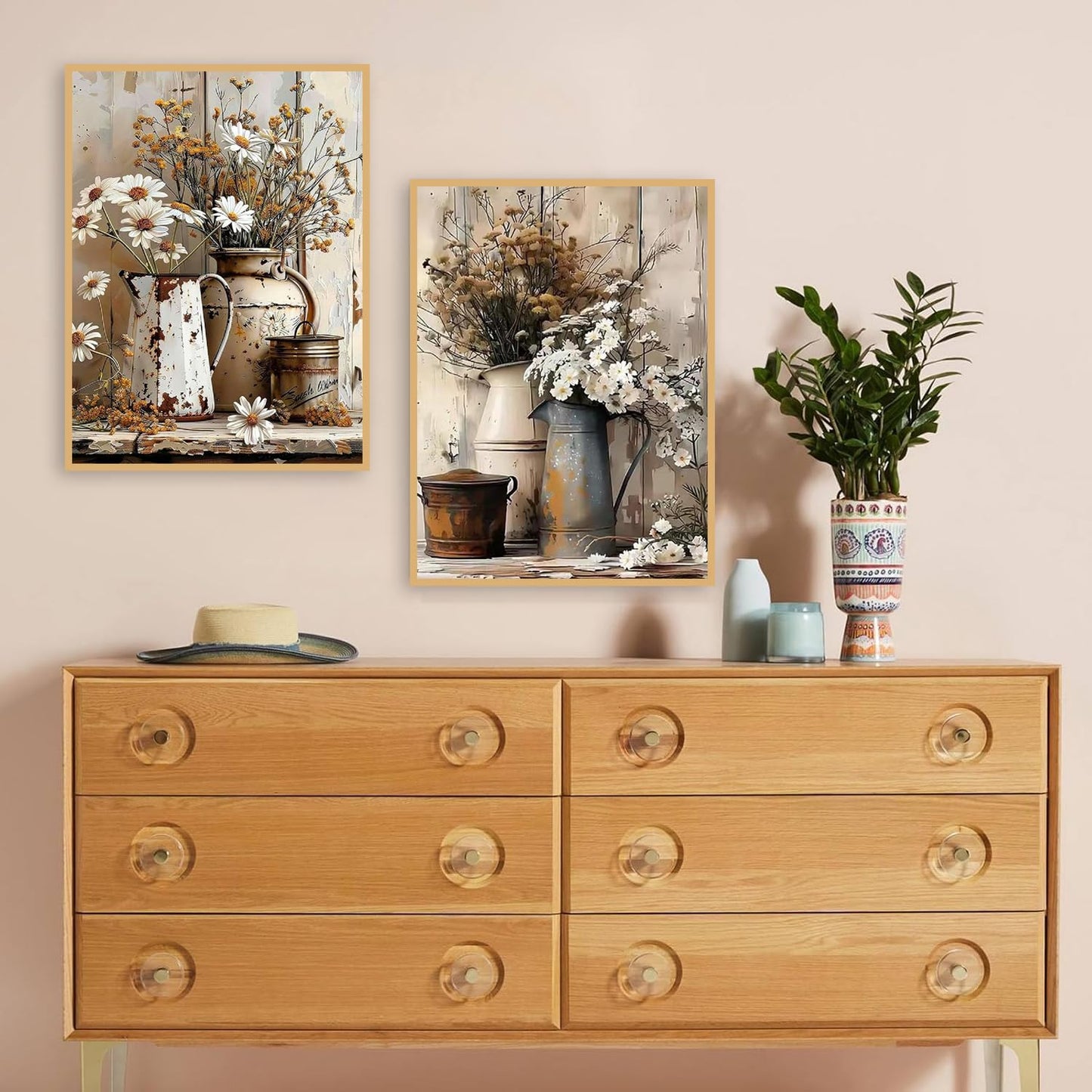 2Pack Flowers Paint by Numbers Kit for Adults Beginners, Floral in Tin Cans Adults Paint by Number Kits with framed-Wood Easel, DIY Acrylic Oil Painting by Numbers Crafts for Home Wall Decor 8X12 Inch