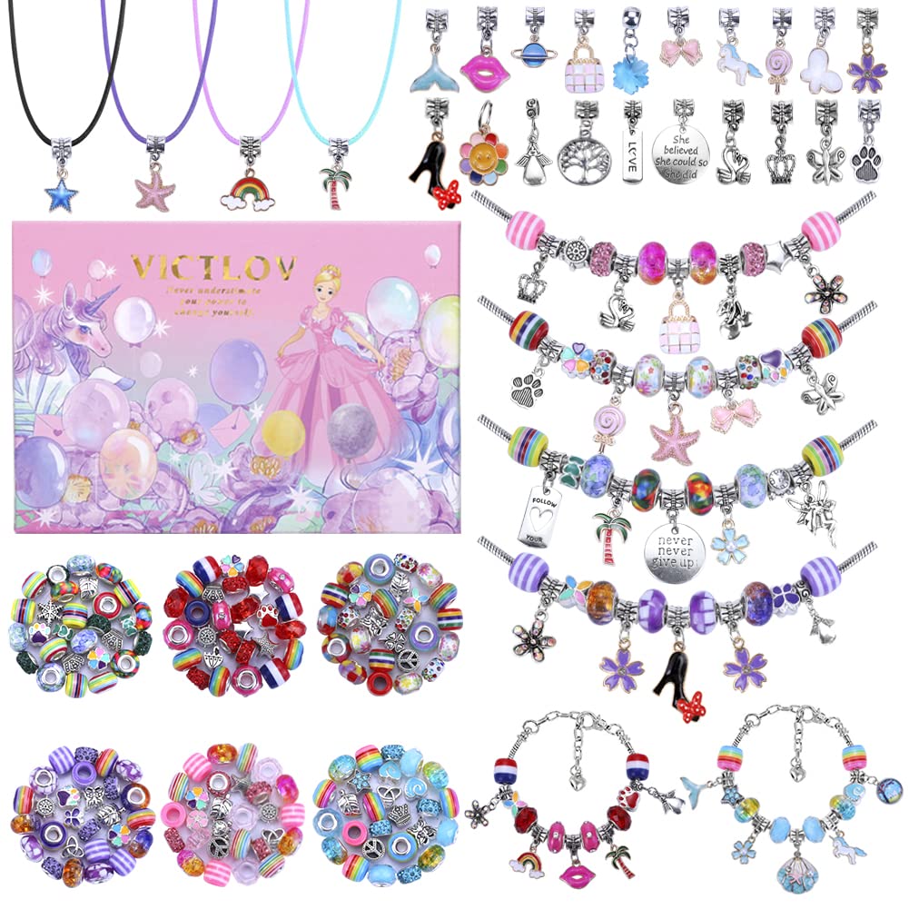 VICTLOV Charm Bracelet Making Kit, DIY Craft for Girls, Unicorn/Mermaid Crafts Gifts Set for Arts and Crafts for Girls Teens Ages 5-12
