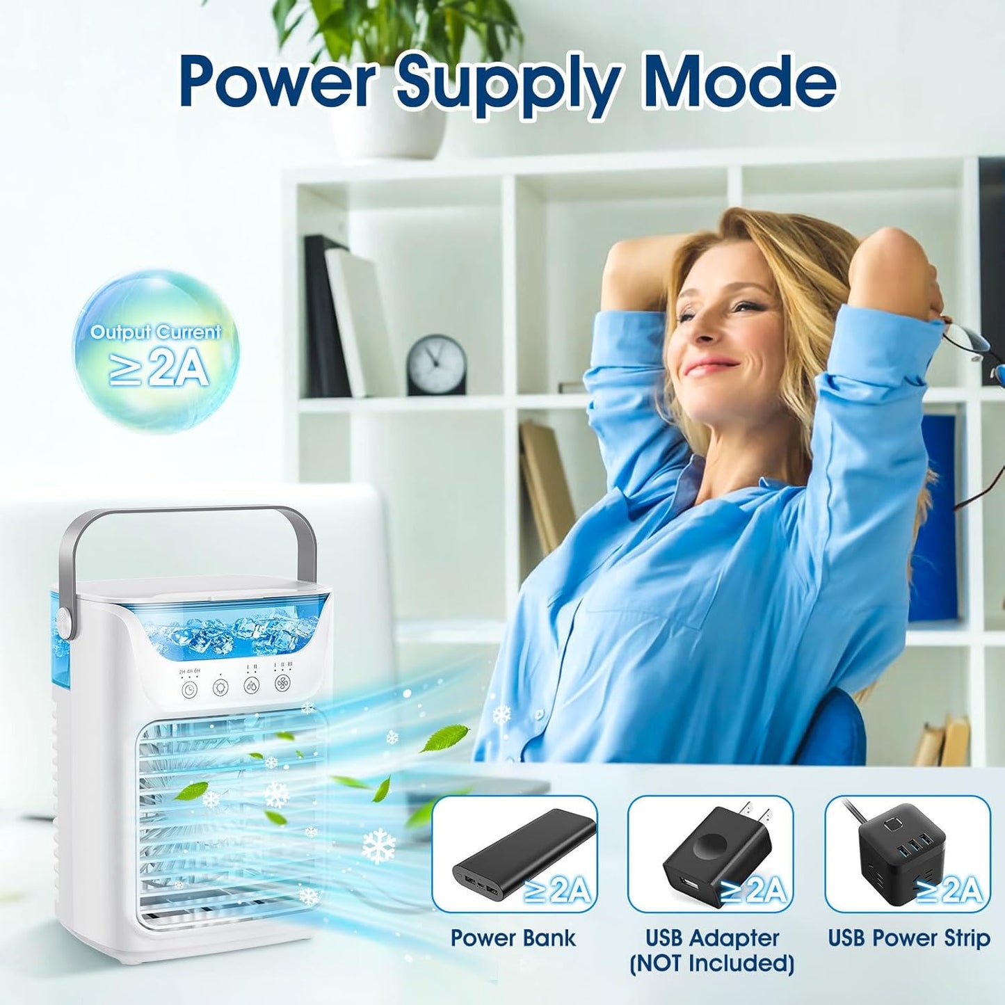 Personal Air Cooler - Portable Air Conditioner, 3 in 1 Air Cooling Fan with 3 Wind Speeds, Large Water Tank, Colorful