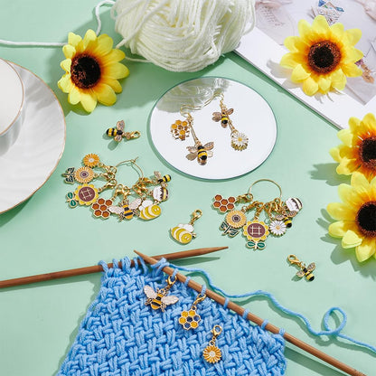 UNICRAFTALE 24Pcs 12 Styles Bee Stitch Markers for Crocheting Enamel Honeycomb Sunflower Daisy Planner Crochet Markers Removable Lobster Claw Clasps Locking Metal Knitting Marker for Knitting Weaving
