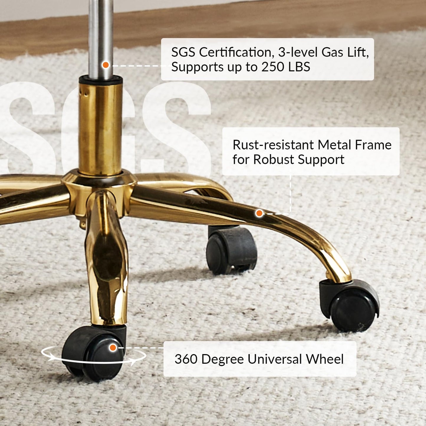 HULALA HOME Executive Office Chair, Adjustable Airbag Lumbar Support, Modern Leather Ergonomic Office Chair with Padded Armrests, Tilting & Swivel, Camel and Gold