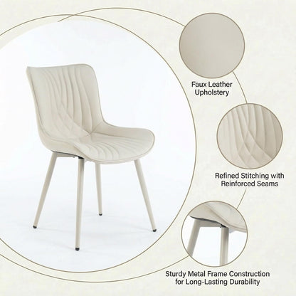 Kidol & Shellder Dining Chairs Set of 2, Mid Century Modern Kitchen Chairs with Metel Legs, PU Leather Upholstered Side Chair for Dining Room, Living Room, Lounge, Restaurant, Cream