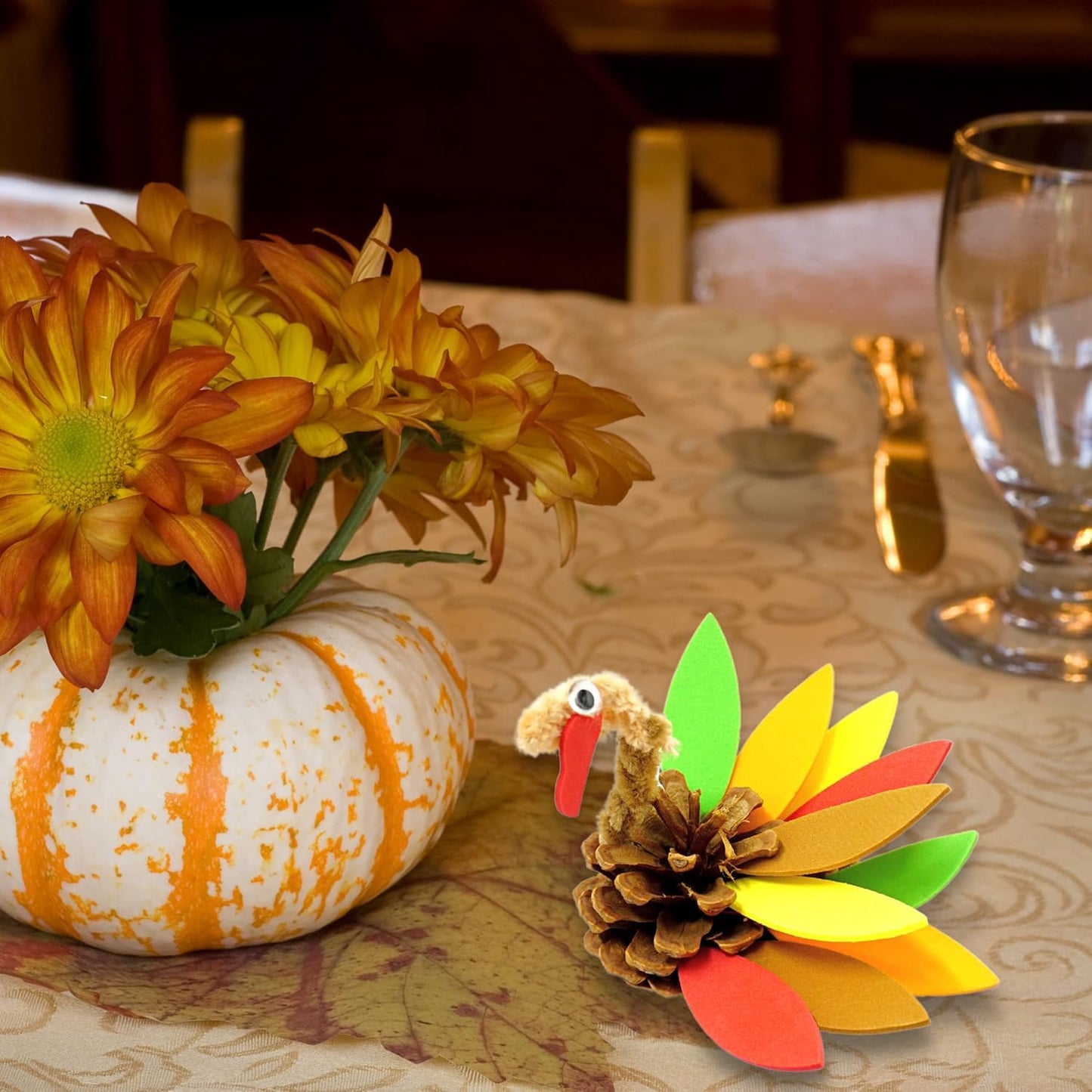 4E's Novelty 4 Pack Pinecone Turkey Craft Kit - DIY Thanksgiving Crafts for Kids & Adults, Thanksgiving Table Decorations, Turkey Arts and Crafts