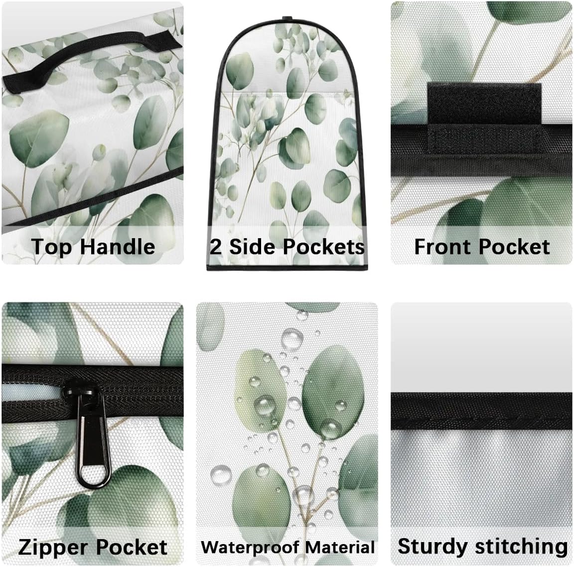 Large Eucalyptus Leaves Blender Cover, Waterproof Stand Dust Covers for Kitchen Mixer with Top Handle Pockets
