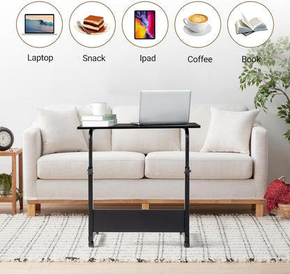 23.6 inch Karl home Small Side Mobile Table Computer Desk with Wheels Height Adjustable Rolling Potable Laptop Cart