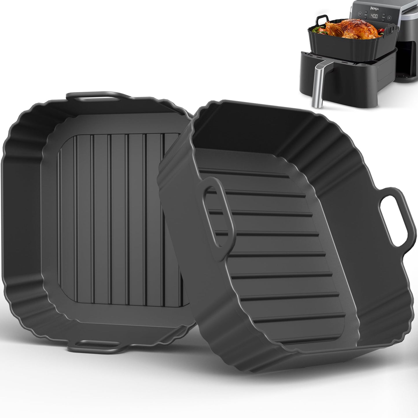 Square Silicone Air Fryer Liners 2 Pack, Compatible with Ninja AF141 181, 8.5 Inch Air Fryer Liners for COSORI 5-6.5 QT, Reusable Silicone Basket, Air Fryer Accessories