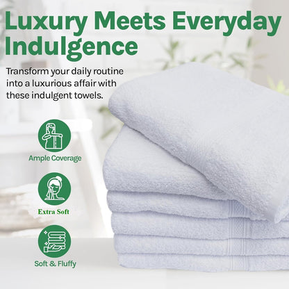 12 Pack 15X25 100% Towels N More Hand Towels - White Soft Cotton Ring Spun Loops - Highly Absorbent and Quick Drying