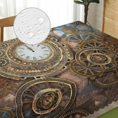 Beabes Clock Gears Tablecloth, Rusty Steampunk Design for Rectangle Tables, 52"X70" Indoor Outdoor Cover