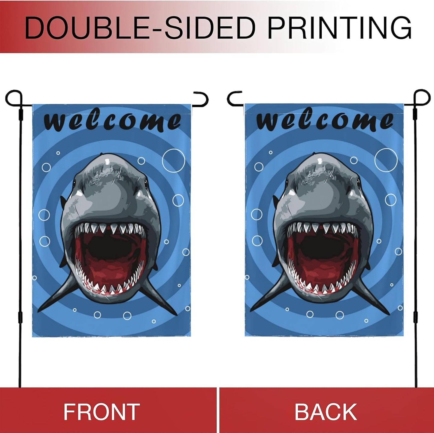 Welcome Garden Flags, 12x18 Double Sided Small Shark Yard Flag for Outdoor Holiday Decor