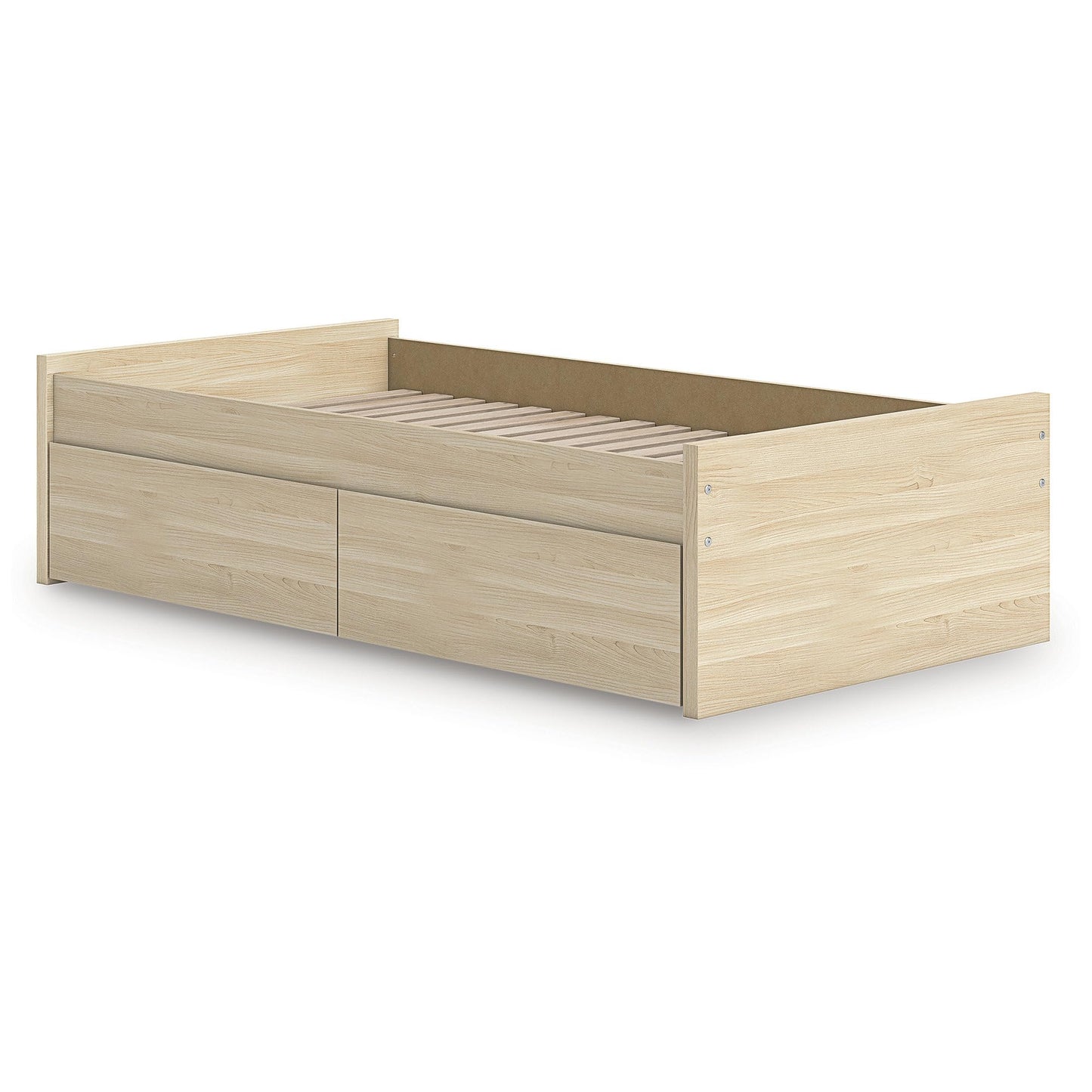 Signature Design by Ashley Onita Scandinavian 2-Drawer Twin Platform Bed with 1 Side Storage, Foundation or Box Spring Not Needed, Light Brown