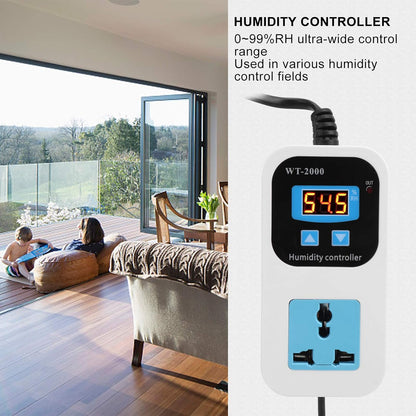 Fafeicy WT2000 Digital Humidity Controller, 110-220V Humidify Dehumidification Switch Socket, 0%~99% RH Control Range