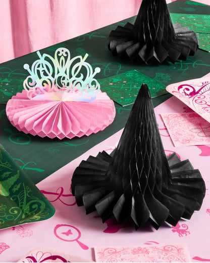 xo, Fetti Witch Party Hanging Decor - Set of 4 | Pink Tiara + Black Hat | Iridescent Centerpieces, Magical Birthday Decorations, 3D Tabletop Setting