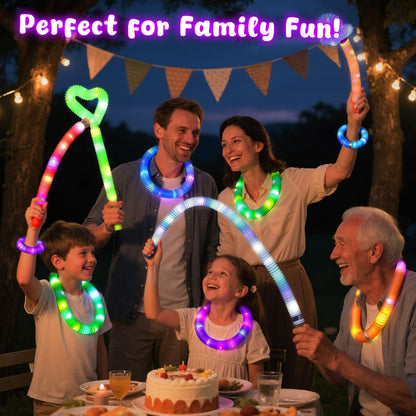 LovesTown 24PCS Light Up Glow Sticks Pop Tubes for Party Favor, Glow in the Dark Party Favor Supplies for Kids Supplies, Light Up Necklace Bracelet Accessories for Boys Girls Birthday