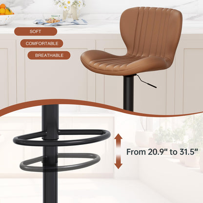JAMFLY Bar Stools Set of 6, Leather Adjustable Barstools Counter Height Modern Bar Stools, Island Chairs Set of 4 for Kitchen, Brown