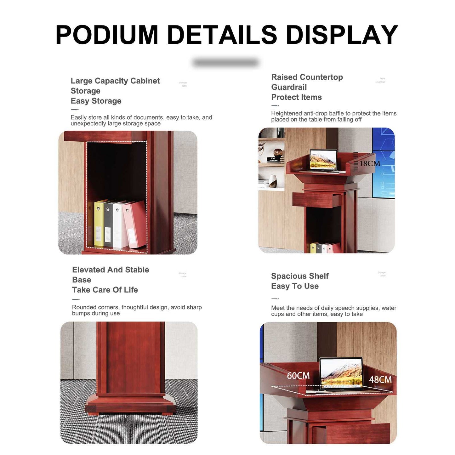 Acrylic Pulpit Luxury Podium in Wood, Thicken s s for Churches with Drawer, Wide Reading Surface Reception Restaurant Podium for Hotels, Seminars, Weddings and Classrooms (Black)