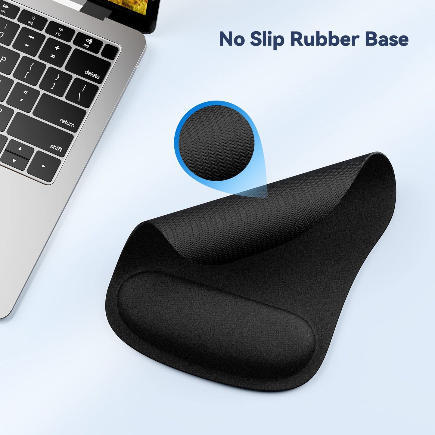 TECKNET Mouse Pad with Wrist Support, Ergonomic Gaming Mouse Pad Pain Relief, Portable Comfortable Mousepad for Computer, Laptop, Office, Home and Travel, Non-Slip Base, Waterproof Surface, Black