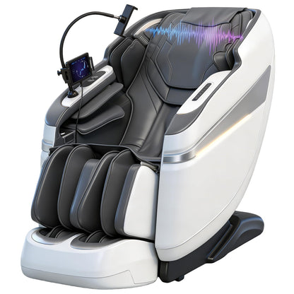 KTENTITO 4D Music Rhythm Massage Chair Full Body Recliner, 2026 Unique Sonic Resonance Zero Gravity SL-Track Shiatsu with Knee Heating Blanket AI Voice Bluetooth Foot Roller Body Scan Airbags G9 White
