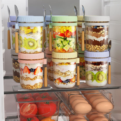 16oz 4 Pack HomArtist Overnight Oats Containers with Lids and Spoons, Wide Mouth Mason Jars with Airtight Lids
