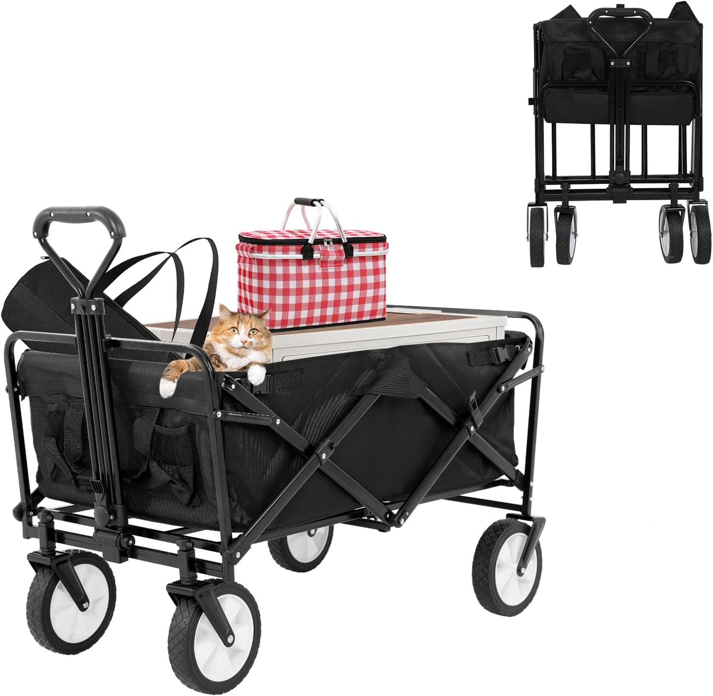 Heavy Duty Foldable Wagon Utility Carts with Wheels Adjustable Handle Collapsible Wagon Cart for Outdoor Grocery