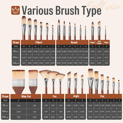 Nicpro 30pcs Paint Brush Set, Professional Paintbrushes with Paint Spatula & Self-Standing Case, Craft Paint Brushes for Acrylic Painting, Oil, Watercolor, Gouache, Art Supplies for Artists Beginners