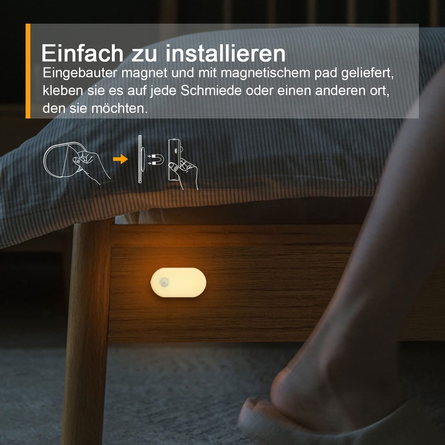 Lyridz Dimmable Night Light with Motion Sensor, Warm White LED Night Light, Battery, Rechargeable, USB-C, Self-Adhesive Cabinet Lighting, Orientation Light for Children's Room, Bedroom, Kitchen,