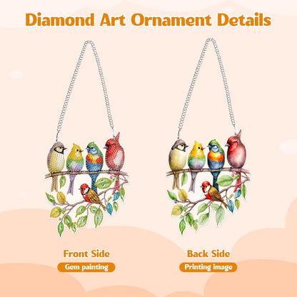 GHHKUD Hanging Diamond Art Cute Birds Pendants Kits, DIY Hanging Decoration Double Sided Branch Bird Diamond Painting Ornaments for Adults Kids Gifts for Home Decor
